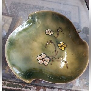 Vintage  Handcrafted Bovano Enamel Candy Dish Mid Century Modern Green